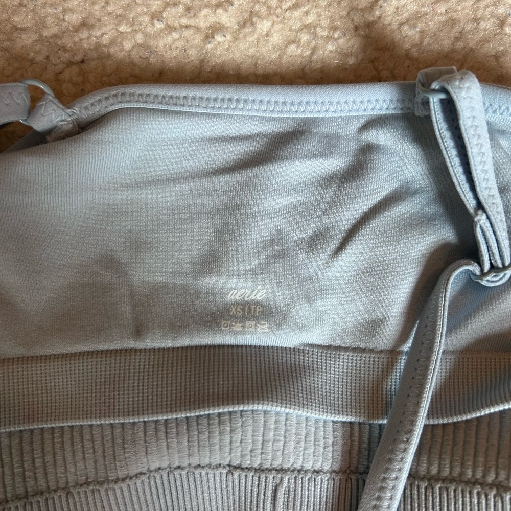 Light Blue Ribbed One-Shoulder Crop Top - Picture 3 of 5